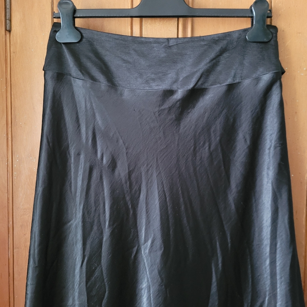Vintage Satin Tiered Ruffle Hem Maxi Skirt Black Whimsigoth Goth 90s - Picture 5 of 15